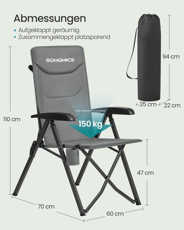 Campingstol 70x60x110 cm Grå Stål