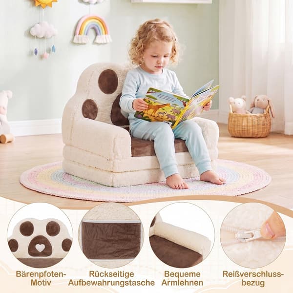 Sammenklappelig børnesofa, 57,2x43,2x35,6 cm, brun/beige