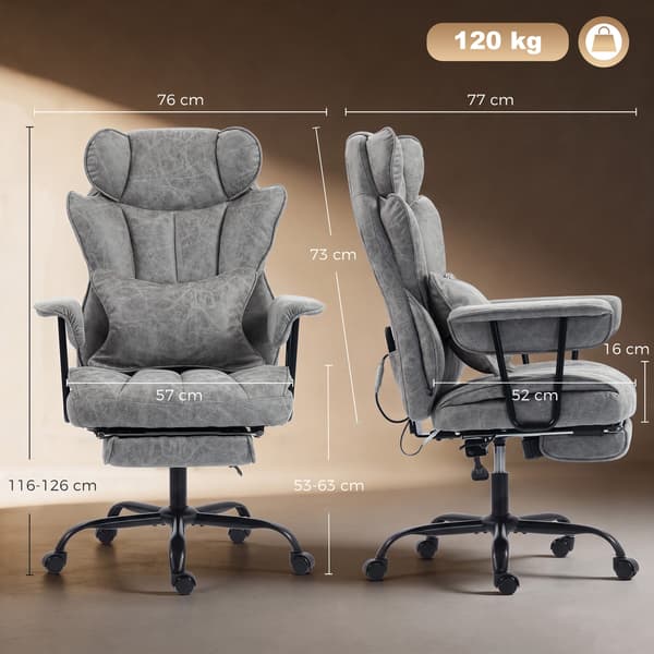 Kontorstol med 6-punkts massage og varme 76x77x116-126 cm grå