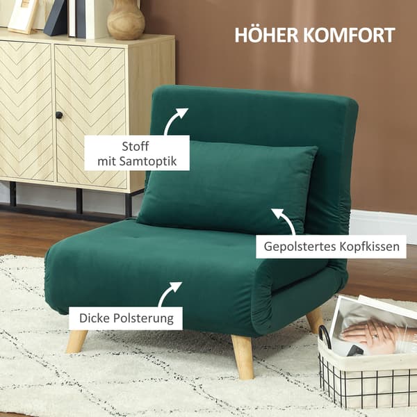 3-i-1 bäddsoffa, click-clack ryggstöd, sammetstyg, mörkgrön