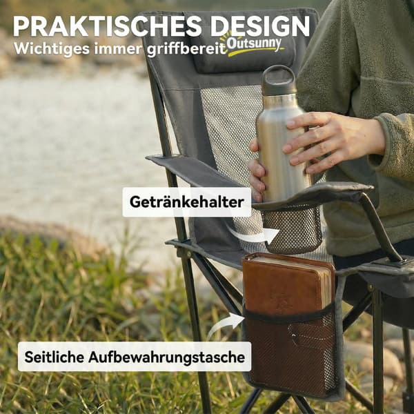 Campingstol Sæt 80x125x92-100 cm Mørkegrå Foldbar