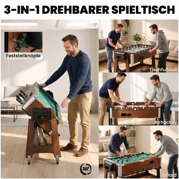 3-i-1 Multispelbord 102,5x61,5x65 cm valnöt/vitt