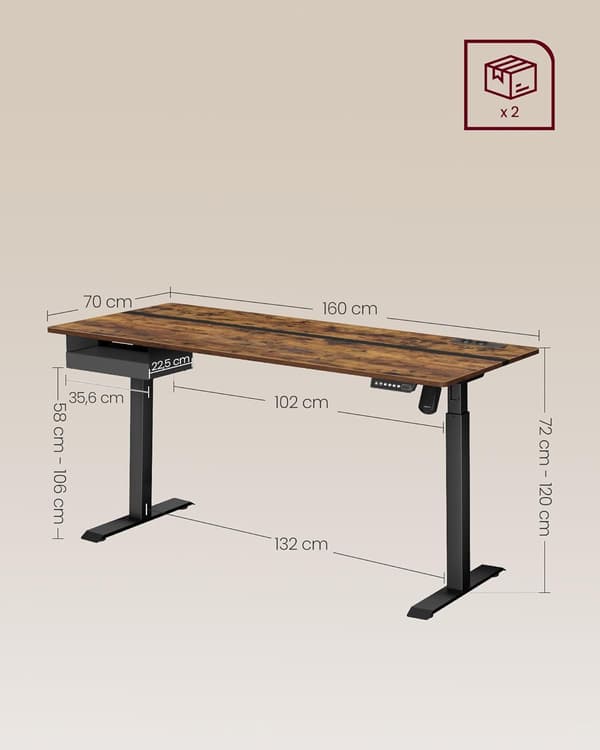 Ståskrivbord, 70x160 cm, Brun/Svart