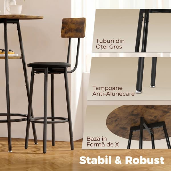 Barbordssæt med 2 barstole 60x60x91 cm rustik brun/sort