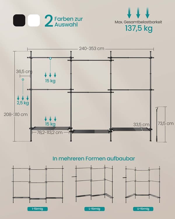 Vaateripustin 33.5x240x208 cm musta, teräs