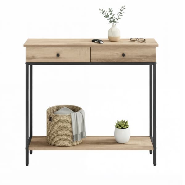 Konsolbord, 30x100x80 cm, Brun-Sort, Træ-Stål