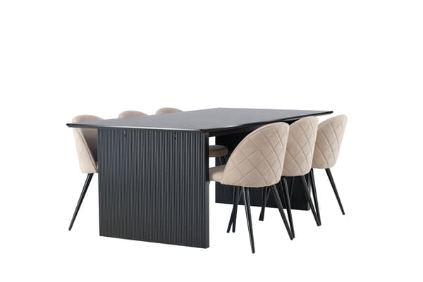Spisebord og stole sæt 200x100 cm sort beige