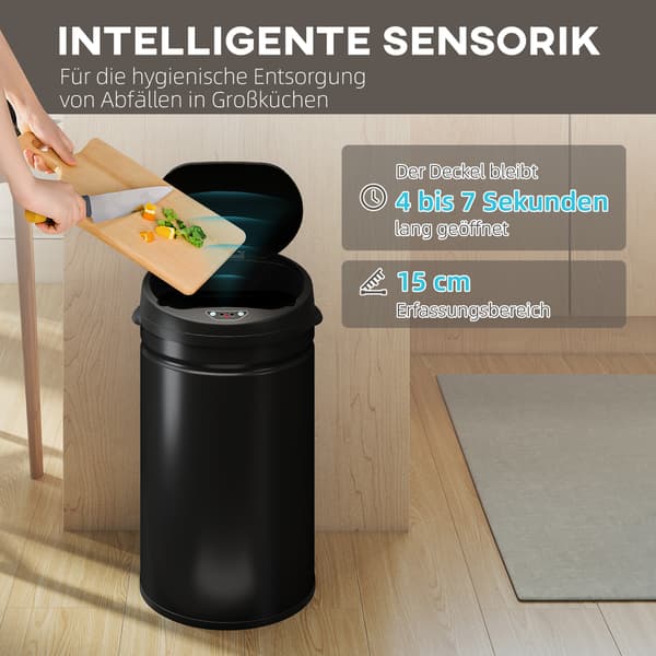 Sensor affaldsspand, 32x30.5x51 cm, sort, rustfrit stål