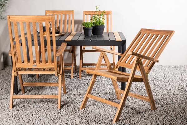 Spisebord og foldestol sæt 150x100 cm sort teak