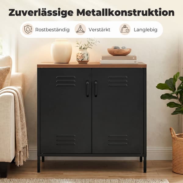Metalsideboard 80x40x80 cm sort/brun træstruktur