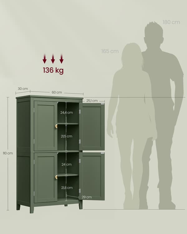 Baderomsskap, 30x60x110 cm, Grønn, MDF