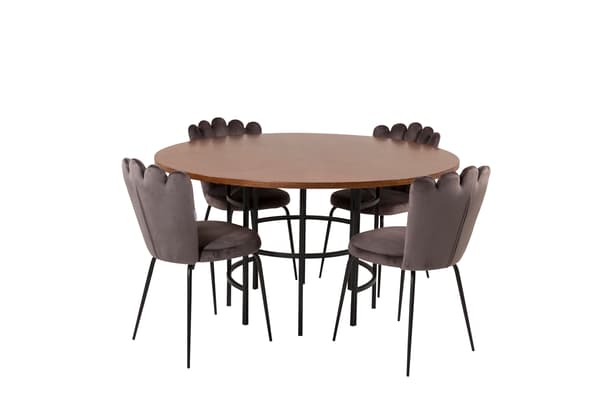 Spisebord og stole sæt Copenhagen Limhamn brun sort grå