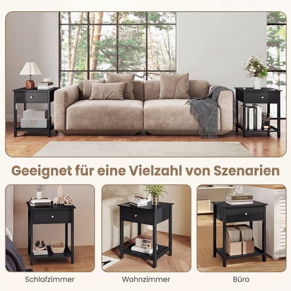 Sengeborde 2 stk. 48x40x58 cm sort