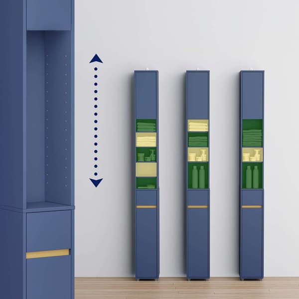 Badeværelsesskab, 20x20x180 cm, Blå, MDF
