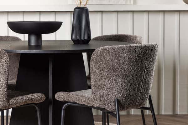 Spisebord og stole sæt Bootcut og Modesto 110 cm sort grå