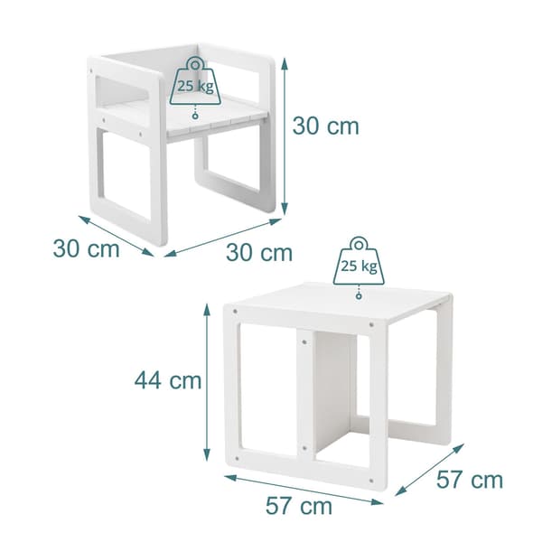 Børnebord og 2 stole, MDF, hvid, Kodustaar