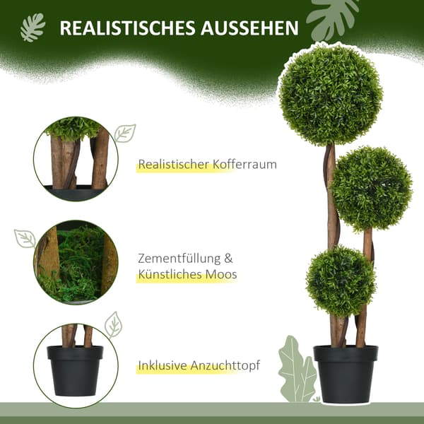 Kunstig buksbomplante, 110 cm, grøn, UV-resistent