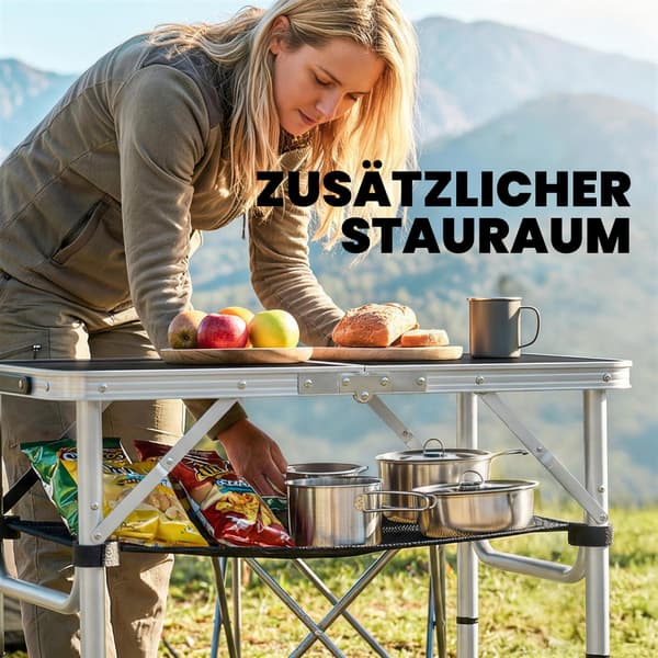 Campingbord 60x40x26-60 cm Sort Aluminium