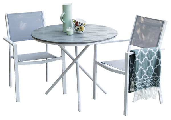 Cafébord og lænestol sæt 90x90 cm hvid grå