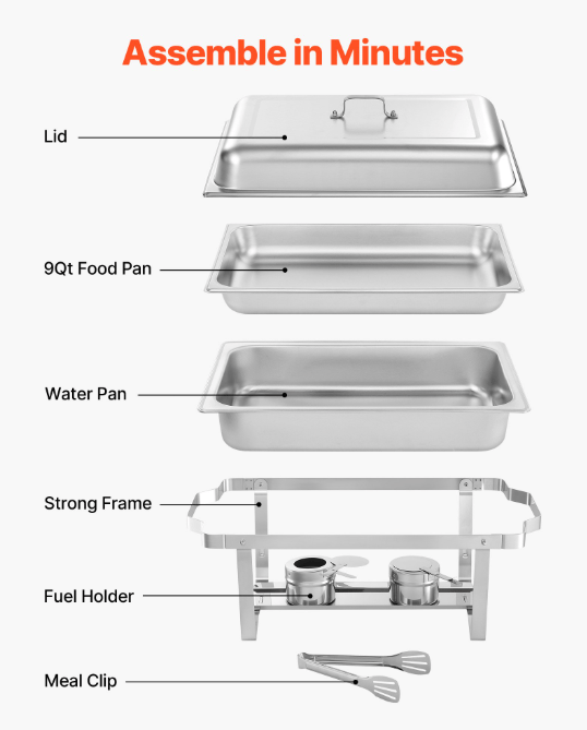 Chafing Dish Set, 4-pack, 61,5x34,5x32,5 cm, Rostfritt stål