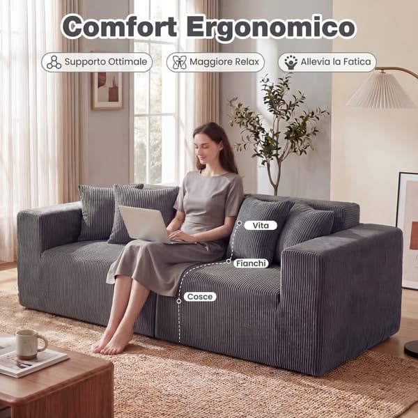 Sofa uden ramme med 4 ryghynder 204x89x64 cm grå