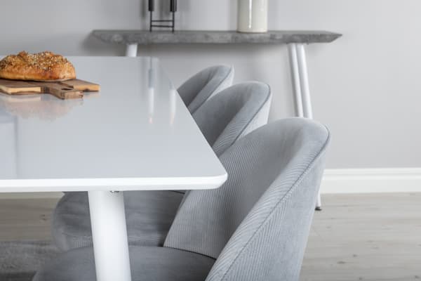 Spisebord og stole sæt 180 cm hvid lys grå