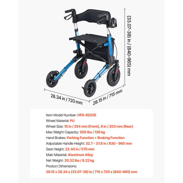 Rollator, 71.5x72x84-96.5 cm, aluminium, justerbar