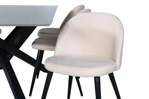 Spisebord og stol sæt Piazza sort og grå velour 6 stole