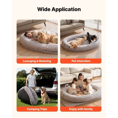 Hundeseng til mennesker, 176x122x24 cm, Grå, Memory Foam