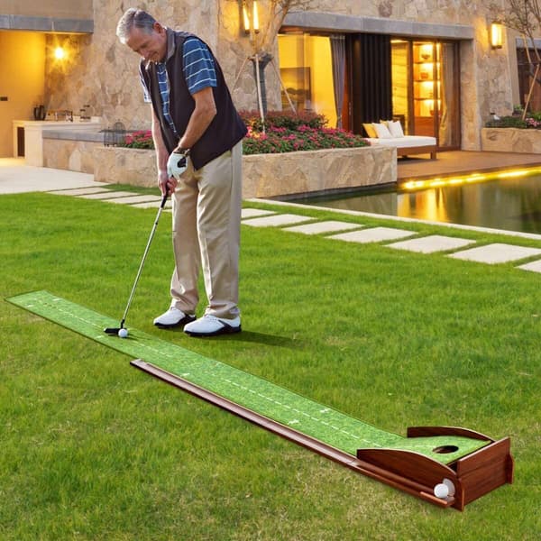 Golf putting måtte, 280x29x15 cm, Brun Grøn