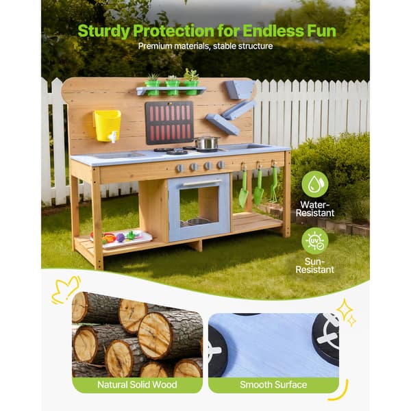 Mud Kitchen, 122x42,5x93 cm, Natur, Træ