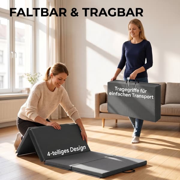 Foldbar gymnastikmåtte 180x80x5 cm grå