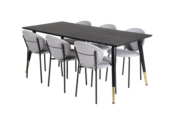 Spisebord og stole sæt 180x90 cm sort gråt stof