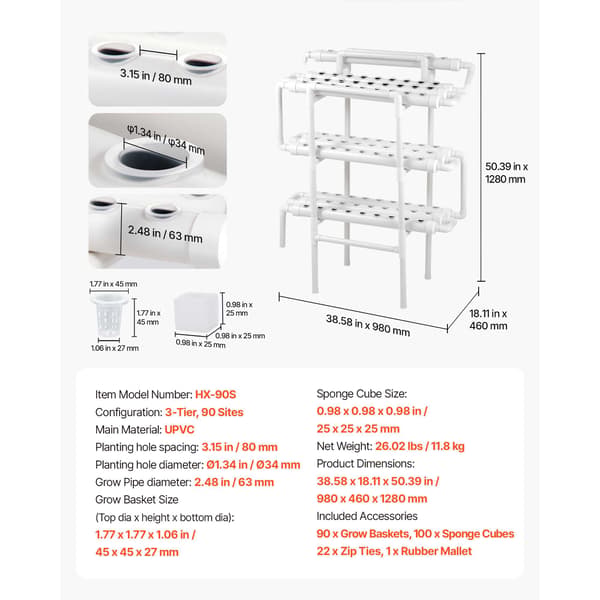 Hydroponiskt odlingssystem, 98x46x128 cm, Vit, UPVC