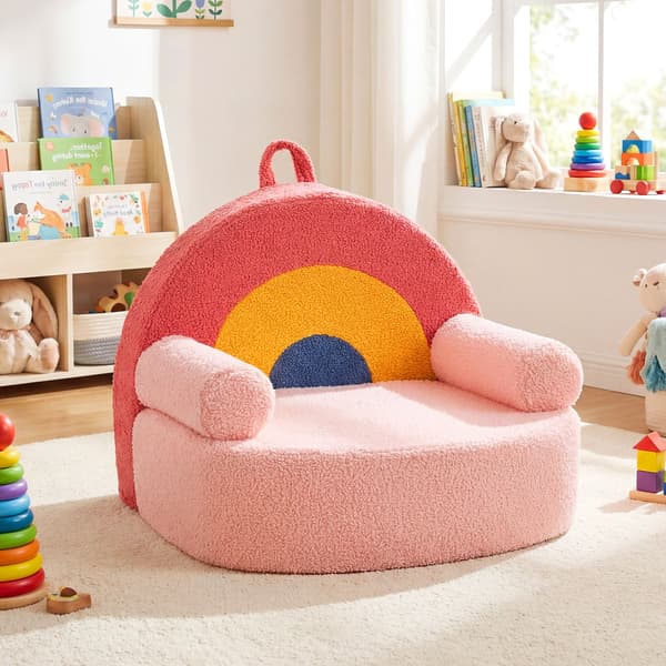 Børneskumsofa 54x45x45 cm pink/beige/pink/regnbue