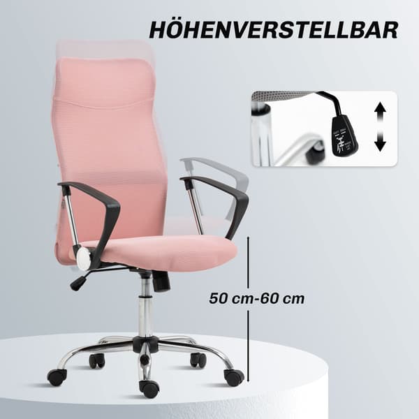 Kontorstol, 63x65x109-119 cm, Pink, Mesh