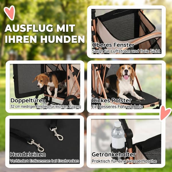 Hundeklapvogn foldbar 94x69x118 cm lys brun/guld