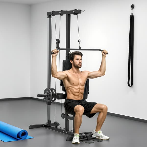 Lat pulldown- ja soutulaite 140x108x197 cm musta