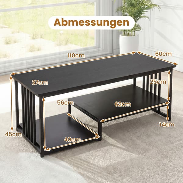 Sofabord med 2 hylder 110x60x45 cm sort