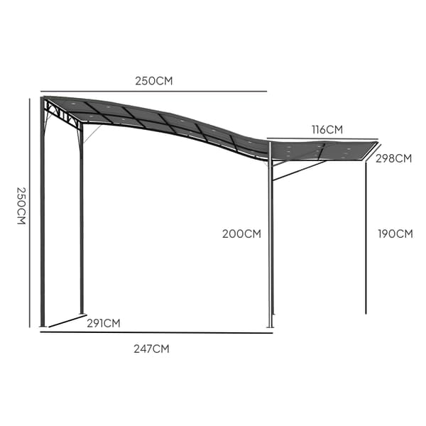 Paviljong, 300x250x200 cm, mörkgrå, fällbart tak