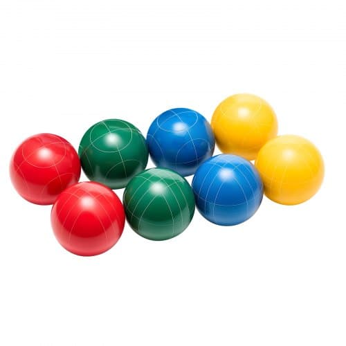 Bocce-pallosetti, 107 mm, hartsi, punainen/vihreä/sininen/keltainen, ulkopeli