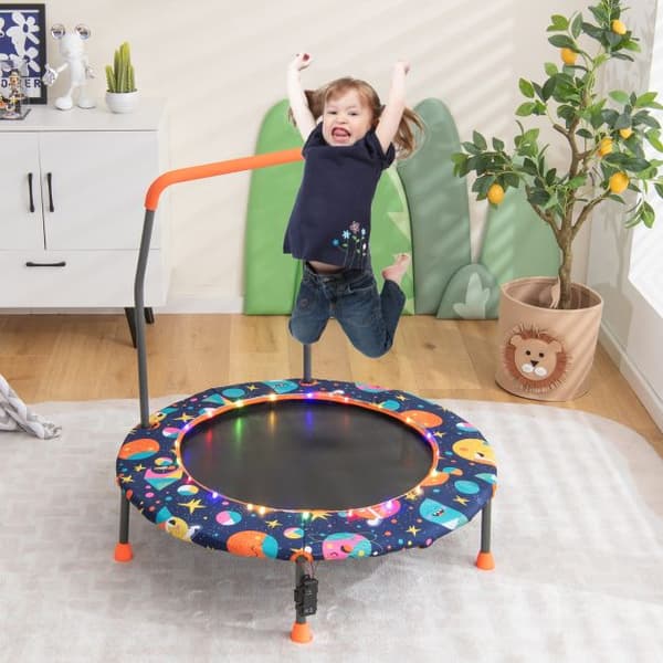 Børnetrampolin med LED-lys Ø92 cm multifarvet