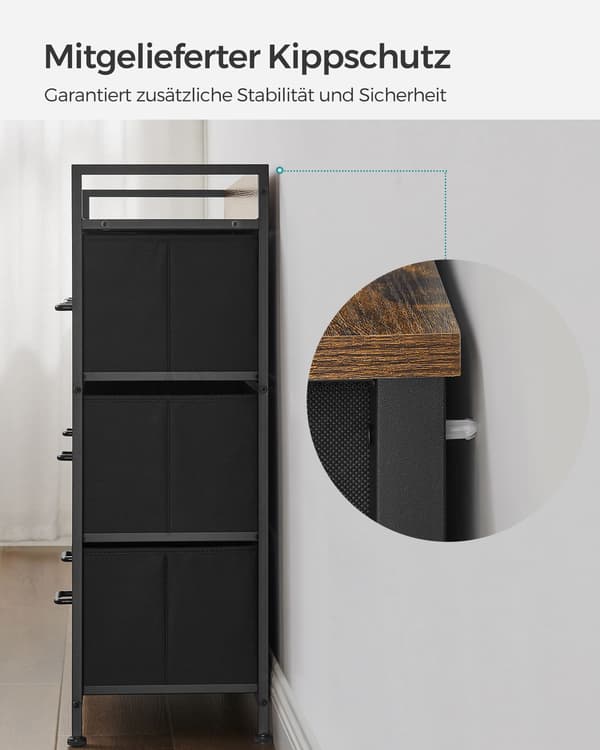 Kommode 98x28,5x85 cm Sort Stof