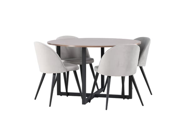 Spisebord og stole sæt Durango 120 cm sort valnød lys grå MDF fløjl