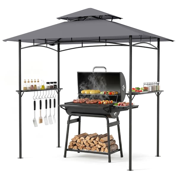 Grillpavillon med dobbelt tag 245x151x248 cm grå