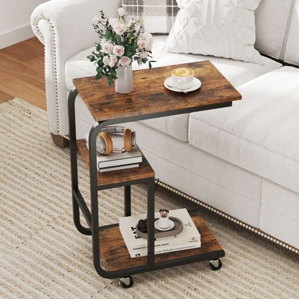 C-formet sidebord 53x30x70 cm rustik brun/sort