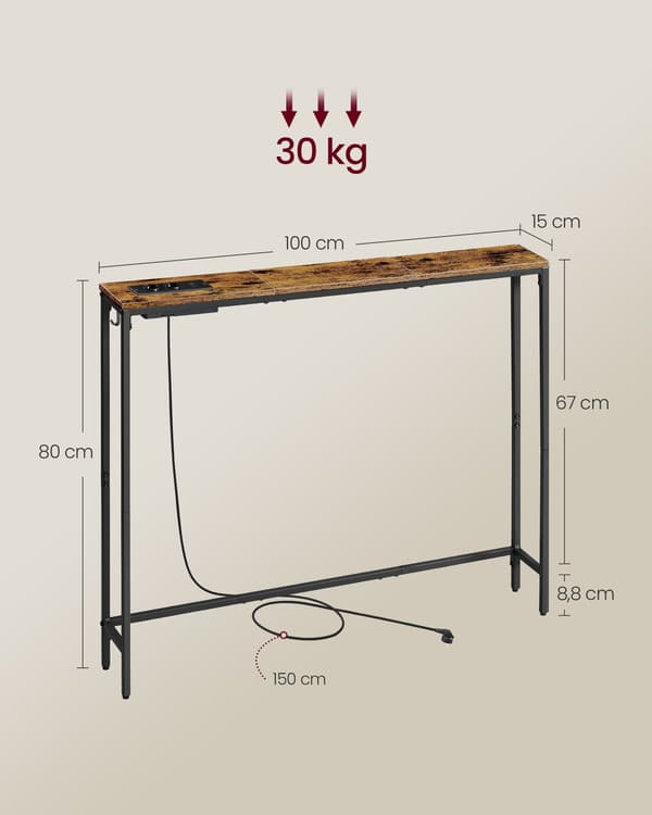 Konsolbord 15x100x80 cm Brun Sort Spånplade Stål