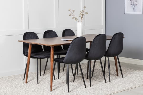 Spisebord og stole sæt Polar 180 cm valnød sort