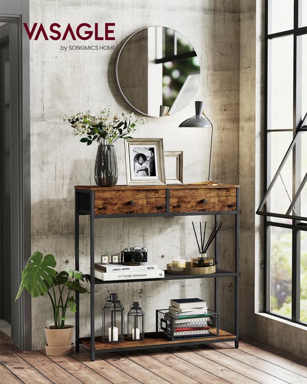 Konsolbord 24x76x80 cm Brun Sort Spånplade Stål Stof