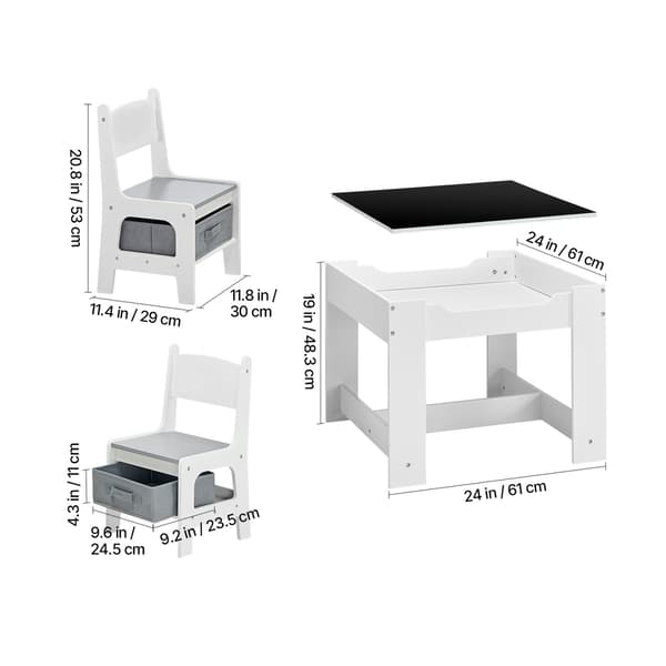 Børnebord og 2 stole sæt, 61x61x48.3 cm, hvid, opbevaring